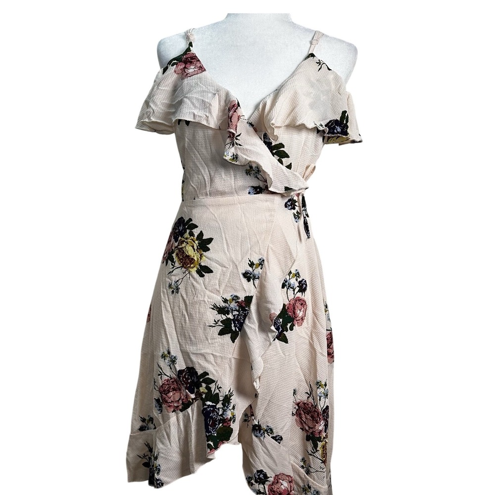 NWT Love @ First Sight Wrap Around Dress Sz M Floral Cold Shoulders Asymmetric
